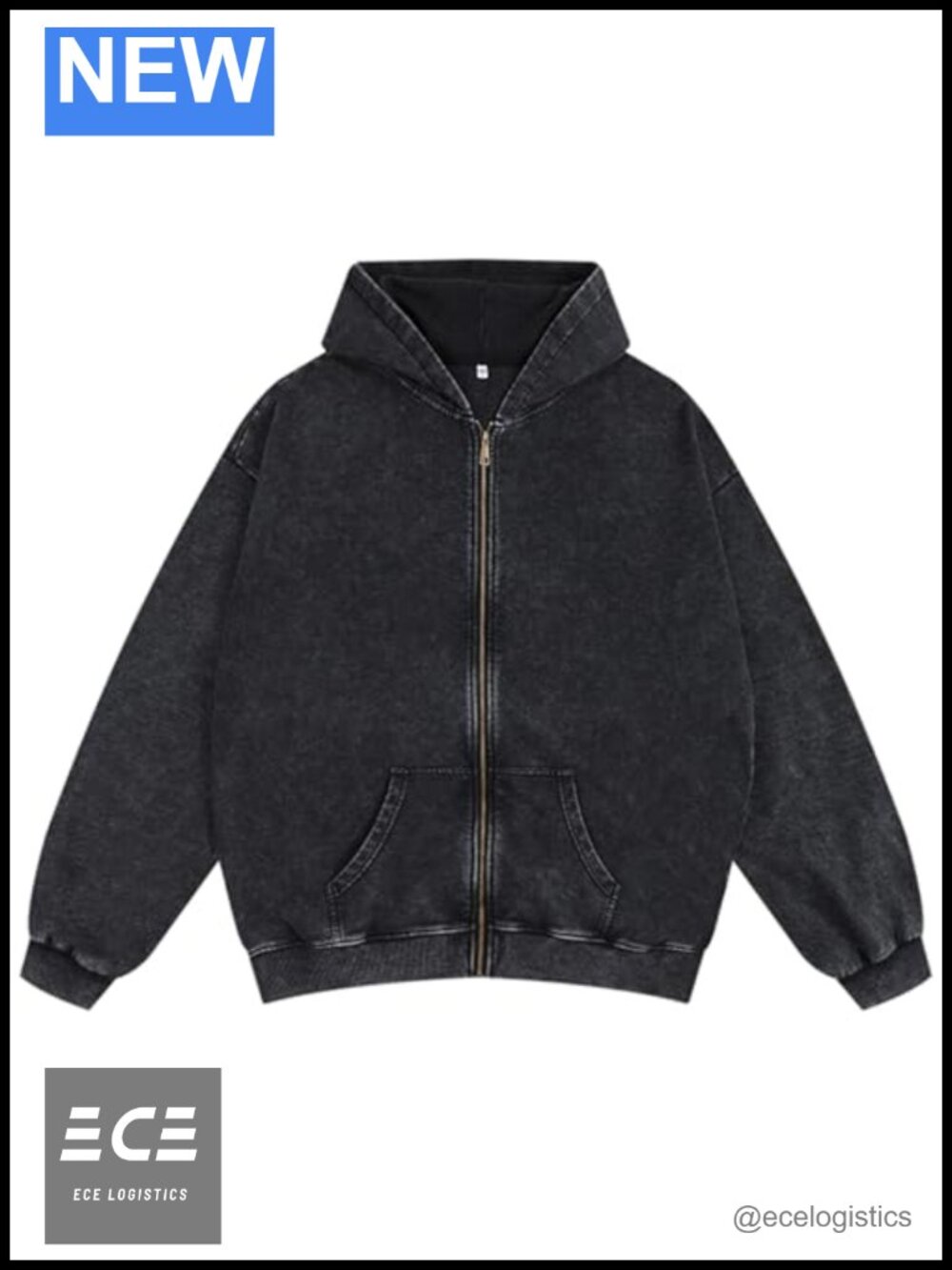 Oversized Vintage Cotton Zip Up Hoodie Distressed Baggy Long Sleeve